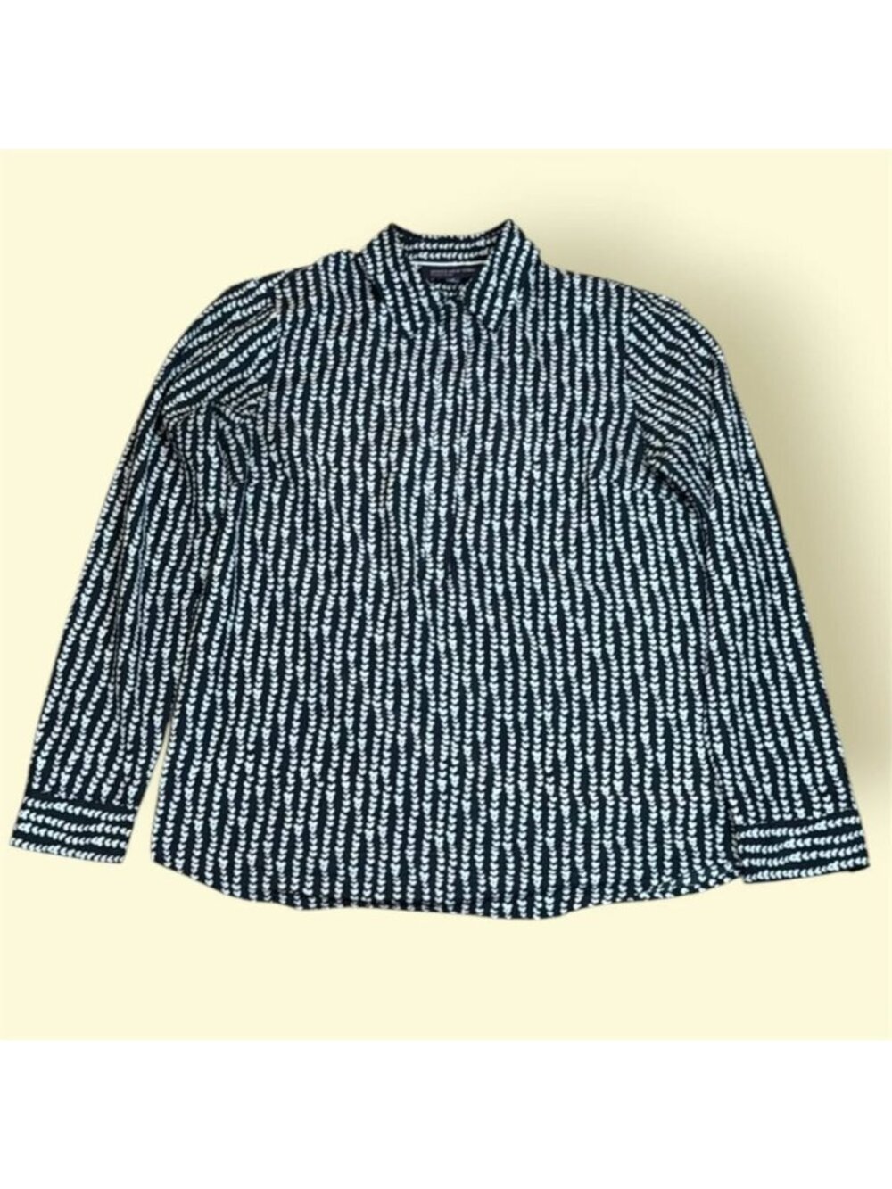 Navy White Hearts Long Sleeve Blouse Sz M Jones New York Signature